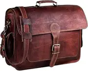 [HULSH] Handmade Vintage Rustic Leather Messenger Bag, 18 Inch Laptop Bag, Briefcase, Computer Bag, Satchel for Men | Carry It All with Ease! Easy Open Push Lock, Brown, 17 Large 17.5 18 Inches, Vintage