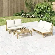 Garden Bench with Cream White Cushions Bamboo,Outdoor Sectional Sofa Units 16.2KG-363453
