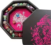 Fantasydice- Gold -Fire Dragon-Dice Tray - 8" Octagon with Lid and Dice Staging Area - for Dice, Board Games, Tabletop RPGs Like D&D (DND) 3.5 and 5e, Call of Cthulhu, Pathfinder, Shadowrun and Others