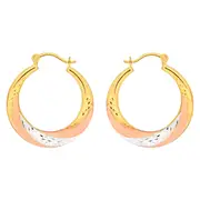 9ct Yellow Gold, White Gold & Rose Gold Swirl Creole Hoop Earrings