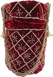 SHAKUNTLA VINTAGE Women Velvet Maroon potli Bag Wristlets Potli Bag for Gifting Floral Pattern Handbags Puches (Maroon) Standard Multicolor