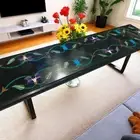 30"x12" Black Marble Console Table with Floral Inlay Semi Precious Stone Decors