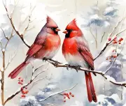 RED CARDINALS BIRDS WINTER SNOW BERRIES TREES COMPUTER MOUSE PAD 9 x 7