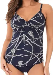 MIRACLESUIT BLUE THOROUGHBRED LOVE KNOT TANKINI TOP BLACK BOTTOMS SWIMSUIT SET 8