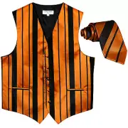 New formal men's tuxedo vest waistcoat & necktie vertical stripes black gold