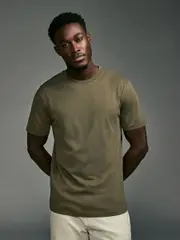 Green Khaki Slim Fit Essential Crew Neck Cotton T-Shirt (E00204) | $15
