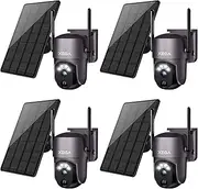 Xega [4 Pack] Solar Security Camera Outdoor Wireless 2K Super HD PTZ CCTV Camera Wi-Fi Surveillance Camera Home Security Color Night Vision PIR Human Detection Two-Way Audio (4 Pack)