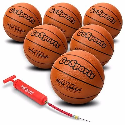 GoSports Indoor/Outdoor Rubber Basketballs 6 Pack Size Six Balls & Pump & Bag