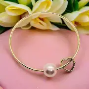 Pink Pearl Hawaiian Heart Charm Bangle Bracelet