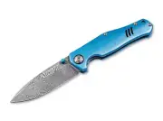 Boker Solingen 1969 Z28 Folding Knife, 3.15" Damascus Blade Le Mans Blue Handles