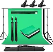 YISITONG Studio Photo Portable Backdrop Stand Kit - 6.5 x 6.5 ft Stand + 3 x 10ft(L) x 6ft(W) Photography Backgrounds (Green/Black/White) + 3 Backdrop Clamps + Carry Bag