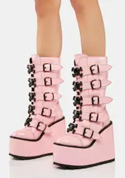 [Y.R.U.] Pink Dune Skull Platform Boots