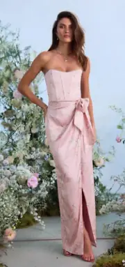 Anthropologie V. Chapman June Printed Corset Front-Slit Satin Gown Dress Size 2
