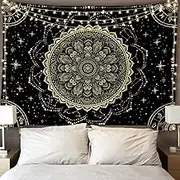 FLY SPRAY Black Golden Mandala Tapestry Astrology Space Wall Hanging Tapestries Wall tapestrys Large Aesthetic Hippie Wall Decor Bohemian Wall Art Boho Home Talestry for Bedroom,Living Room,Ceiling