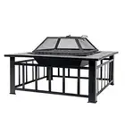 Square Firepit 900mm with Cooking Grill - Flaming Coals