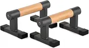 2 Pcs Wood Push Up Handle Bars with Ergonomic Handle, T Shape Floor Stand, Non-slip Parallettes Bar, Push Up Handles for Calisthenics, Fitness, Gymnastics, Workouts (Black)