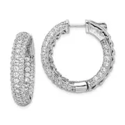 Sterling Silver Shimmer Rhodium-Plated 136 Stone Pav 2.0mm Cz In And Out Round Hinged Hoop Earrings