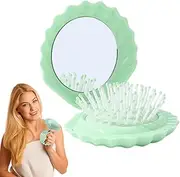 shpuuyy Foldable Hair Brush,Shell Shape Pocket Brush for Women | Scalp Massage Comb Small Makeup Mirror Set for Women Girls Daily Grooming Home Bathroom Shower Poolside Beach Car Gym Outdoor Camping