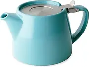 Forlife 509Trq Ceramic Teapot, 13.5 fl oz (400 ml), 2 Cups, Includes Infuser, Dishwasher Safe, Lid Will Not Fall Off, One Hand Pouring, Turquoise, Blue, Mini Stamped Teapot