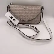 New DKNY Women Bryant Park Demi Beige Chain Logo Shoulder Crossbody Bag