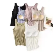 Women's Camisole Tank Top with Built-in Bra Pads Round Neck Sleepwear 6 Colors