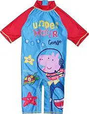 [Popgear] Peppa Pig Under Water with George Sunsafe Swimsuit, Baby Boys, Blue, Official Merchandise