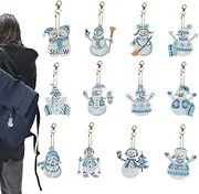 Rhinestone Painting Christmas Ornaments | Christmas 12x Cartoon Snowman Pendants,Rhinestone Painting Crafts Set, Key Rings, Snowman Rhinestone Art Christmas Decorations