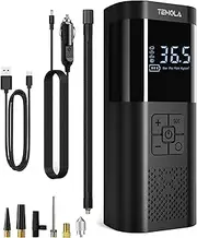 TEMOLA Portable 150PSI Cordless Black Tire Inflator, TN10, 12V DC Air Pump with Pressure Gauge, for Car, Motorcycle, Bicycle Tires