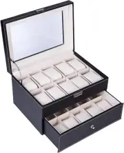 Large 20 Slot Leather Watch Box Case Organizer Glass Display Jewelry Storage