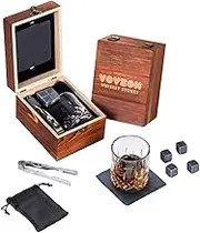 Sherum Sculpture Set, SheremArt Sculpture Set, with 2 Whiskey Glasses and 6 Stainless Steel Ice Rocks with Wooden Gift Box, Old Fashioned 200ml Whiskey Glasses, Gifts for Dad Husband (A)