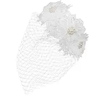 [Generic] Veil Wedding Hats for Women Hat with Veil Headband Headbands Fascinator for Women Lace Headpiece Fascinators Tea Party Fascinator White Headpiece Wedding Cage Mesh White