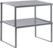 NEX Kitchen Shelf Organizer for Counter Cupboard Pantry, Set of 2 Silver