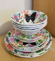 (Set of 16) Cynthia Rowley Bright Spring Flowers Floral Melamine Set Home Decor