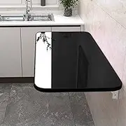 Wall Mounted Drop Leaf Table Folding Desk for Laundry Room Black Compact Workstation for Small Spaces Kitchen Foldable Design