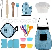 FUYGRCJ 22Pcs Kids Cooking and Baking Sets Kids Cooking Chef Set Toddler Baking Role Play Toys Complete Cooking Supplies with Apron Chef Hat Biscuit Molds for 3 to 8 Years Old Boys Girls(22 piece set)