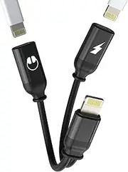 Aux to Lightning Adapter for iPhone 14 13 12 11 Pro for Apple Audio Cable Dual Jack Splitter Charger Headphone Converter for Music Charging Connector for iPad Earphones Headset Dongle Lighting Adaptor