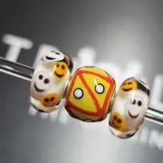 Trollbeads Yellow Mini Barrel Double Smiley Unique Set OOAK