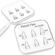 Soft Pencil Tips for Apple Pencil - Anti-Slip Grip, Noise Reduction Stylus Nibs with Paper-Like Damping, 30% Softer Than Original, 360° Shock Absorption Design, Ultra-Soft 2B Silicone Nib (6-Pack)