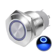 Momentary Push Button Switch 16mm Mounting Dia 5A 1NO with 3V Blue LED Light