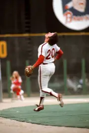 Mike Schmidt Philadelphia Phillies chases after a foul pop up at - 1976 Photo