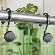 Black Rustproof Metal Shower Curtain Hooks, Set of 12, Round Heavy Duty Design for Bathroom Curtain Rod (12Pcs)