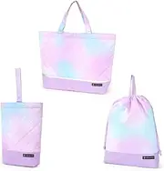 COLORFUL CANDY STYLE NS782500 Gusseted Bag with Reflector, Drawstring 3-Piece Set, Water Repellent, Lightweight Type, Preparation for School Admission, Cute Girls, Aurora Color