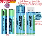 Green AA / AAA Rechargeable Li-ion Lithium Battery High Capacity Type-c USB Port