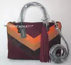 GUESS Nakieta Dizzy Suede Bag Purse Handbag Satchel Sac Tassel Black Brown Multi