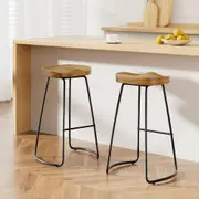 2 x Elm Wood Backless Bar Stools 75cm - Black and Light Natural