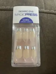 Dashing Diva Magic Press~Press-On Nails~Long Length ~French/Silver Tips