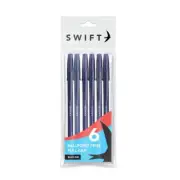 6 Pack Blue Ink Pull Cap Ballpoint Pens