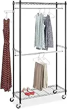 Whitmor Supreme Double Rod Garment Rack, Black & Chrome with Wheels