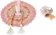 [Aditri Creation] Laddu Gopal Dress Cloth Bhagwan Poshak of God Bal Gopal Kanha Krishna Kanhaiya Dev Vastra with Mukut for Metal Idol Statue for Indian Traditional Janmashtami Festival(Size:- 2-4 No.Dia- 8")(Pink)