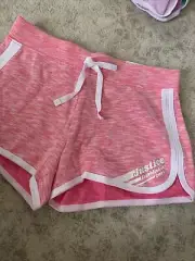 Justice Girls 10 Pink Soft dolphin retro logo Exercise shorts